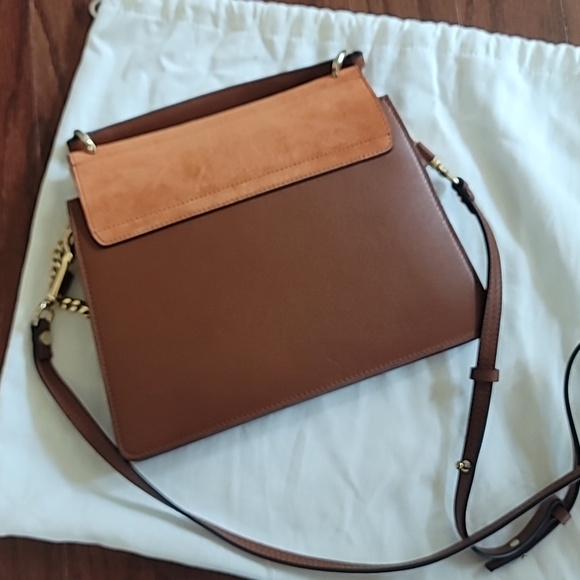 CHLOE Brown Leather and Suede Medium Faye Shoulder Bag Designer - Picture 8 of 9